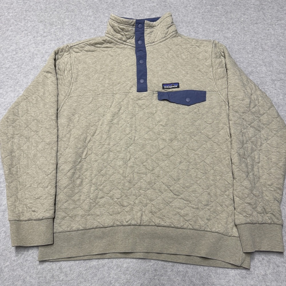 Patagonia Sweatshirt Mens M Beige Organic Cotton Quilted Snap-T Pullover Pocket
